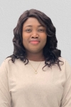 Woman smiles in static photo 